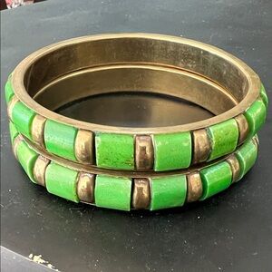 Green and brass and green recine squares  Women's Bracelet  bangles set of 2 Set